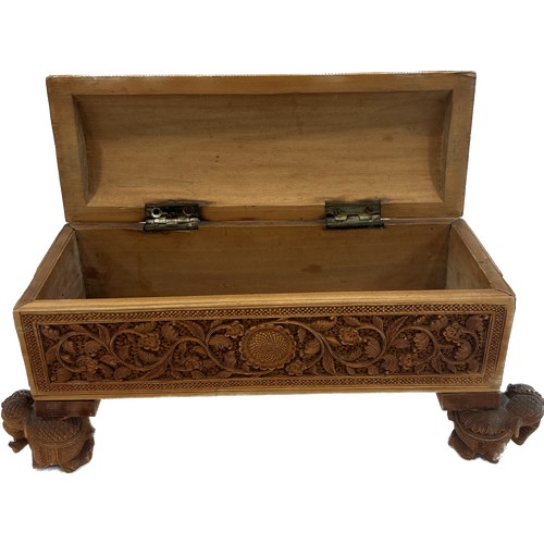 568 - Antique carved Indian Sandalwood casket, approximate width 27cm