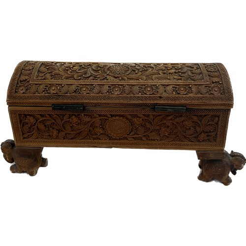 568 - Antique carved Indian Sandalwood casket, approximate width 27cm