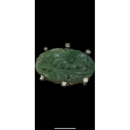 468 - Vintage Chinese Jade and diamond brooch set in unmarked gold, approximate weight 5.3g, approximate m... 