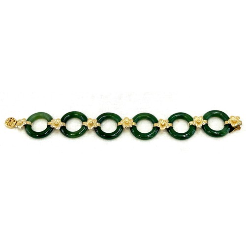 467 - Vintage Chinese Jade and yellow metal bracelet