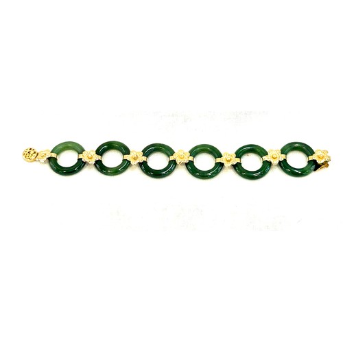 467 - Vintage Chinese Jade and yellow metal bracelet