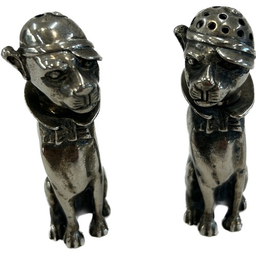 439 - 2 Vintage novelty white metal dog salt and pepper shakers