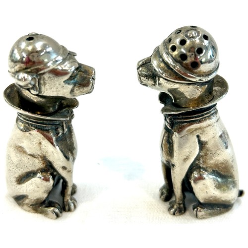 439 - 2 Vintage novelty white metal dog salt and pepper shakers