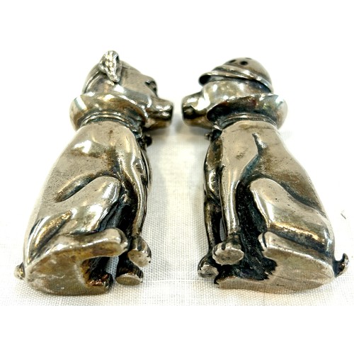 439 - 2 Vintage novelty white metal dog salt and pepper shakers