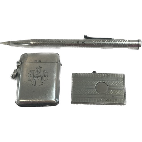 473 - Vintage hallmarked sterling silver vesta case, propelling pencil and cigar cutter