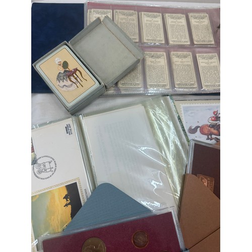 479 - Box of stamps, bank notes, coins, 1st day covers, album of cigar cards etc