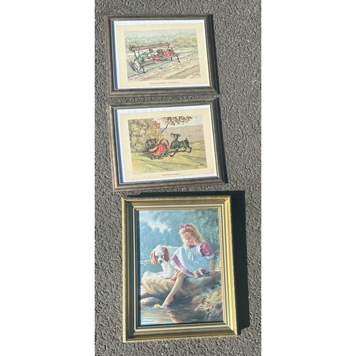 73 - Three framed vintage signed prints depicting dogs largest measures approx 19 inches tall 15 inches w... 