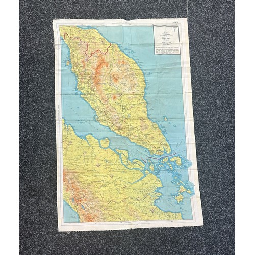 525 - WW2 Pilot pow escapee silk map Thailand Malaya measures approx 25 inches wide by 37 inches tall