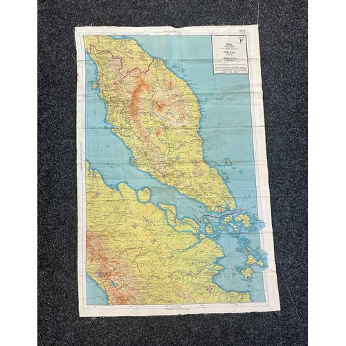 525 - WW2 Pilot pow escapee silk map Thailand Malaya measures approx 25 inches wide by 37 inches tall