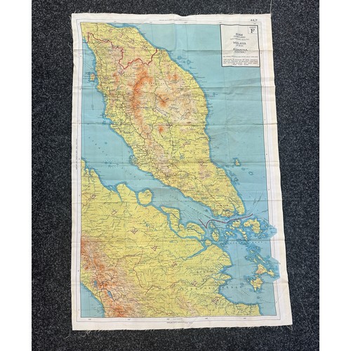 525 - WW2 Pilot pow escapee silk map Thailand Malaya measures approx 25 inches wide by 37 inches tall