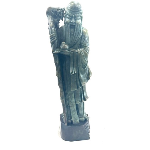 273 - Oriental old man soap stone sculpture on plinth measures approx 19 inches tall