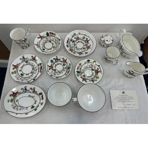 94 - Vintage Coalport/Crown Staffordshire hunting scene china part dinner set