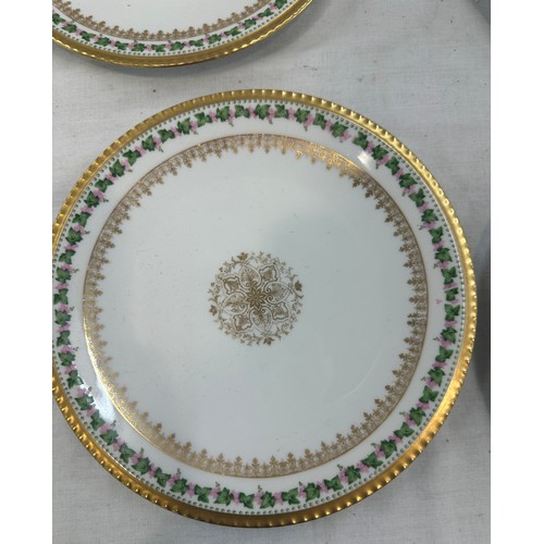 57 - Antique Limoges porcelain gilded cabinet plates and dishes