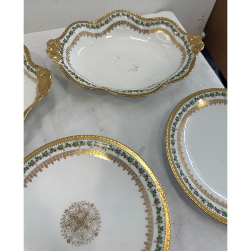 57 - Antique Limoges porcelain gilded cabinet plates and dishes