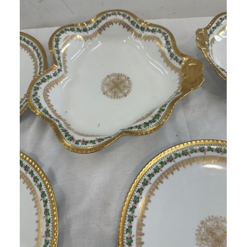 57 - Antique Limoges porcelain gilded cabinet plates and dishes