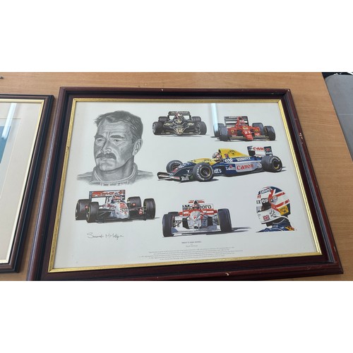 93 - Two framed prints one ' Tribute to Nigel Mansell by Stuart Mclntyre' and a ' Cold war intercept by K... 