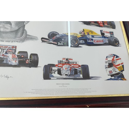 93 - Two framed prints one ' Tribute to Nigel Mansell by Stuart Mclntyre' and a ' Cold war intercept by K... 