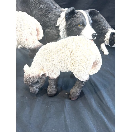 276 - Khotant Resin sheep dog and sheep figures largest measures 14 inches tall 24 inches long