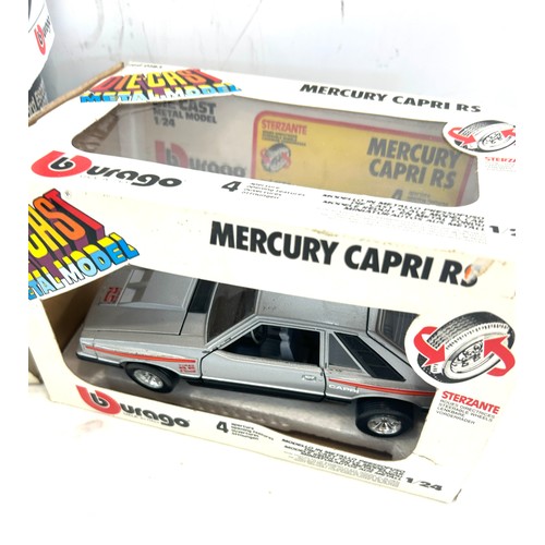 112 - Boxed Burago fort escort rs1800, Fiat abarth 131, mercedes capri etc