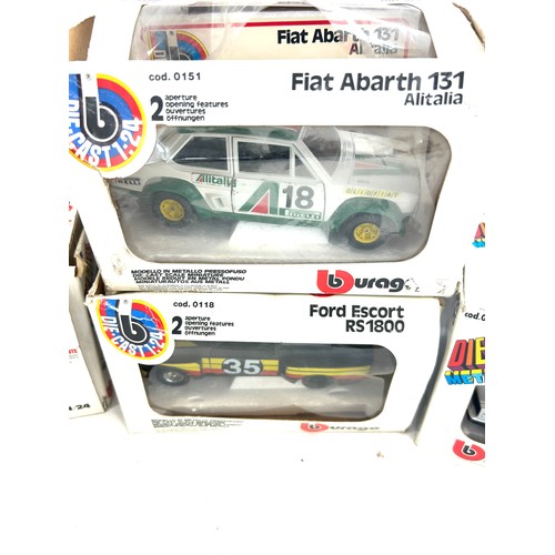 112 - Boxed Burago fort escort rs1800, Fiat abarth 131, mercedes capri etc