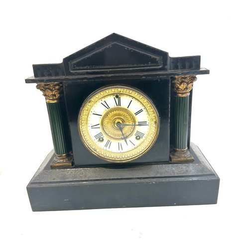 97 - Ansonia USA clock and co New York 2 Keyhole slate / marble mantel clock, with pendulum, no key, unte... 