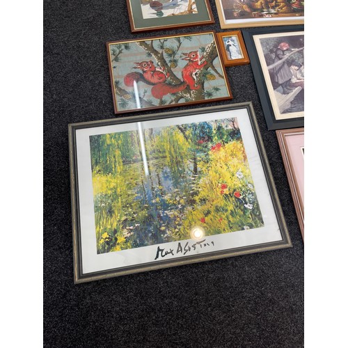 162 - Large selection of assorted prints, tapestry etc largest measures 33 inches wide 26 inches tall