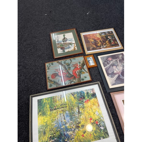 162 - Large selection of assorted prints, tapestry etc largest measures 33 inches wide 26 inches tall