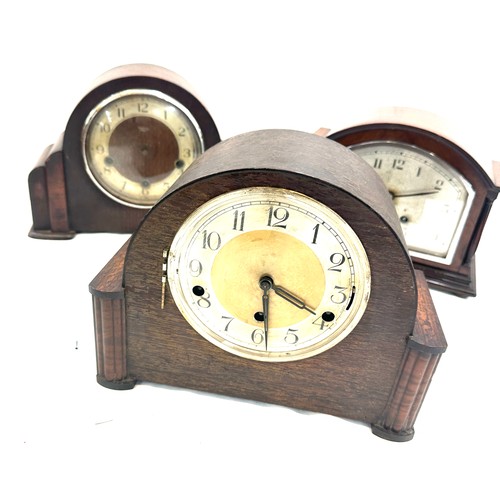 279 - Selection of 3 vintage wooden mantel clocks, to include maker Smiths, all untested