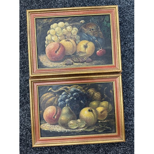 15 - Two vintage framed oil on boards depicting fruit measures approx 12 inches wide by 10 inches long