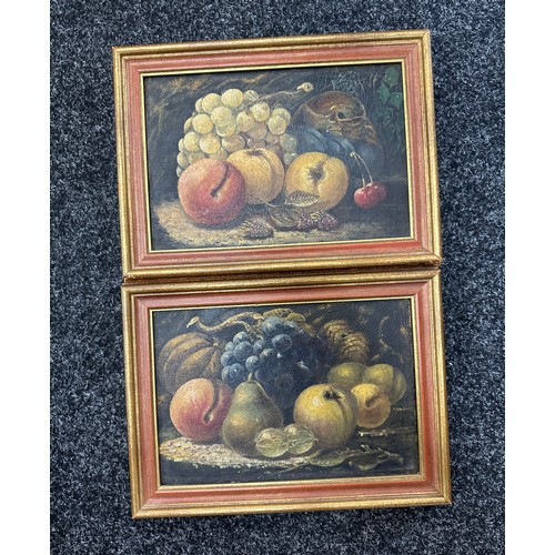 15 - Two vintage framed oil on boards depicting fruit measures approx 12 inches wide by 10 inches long