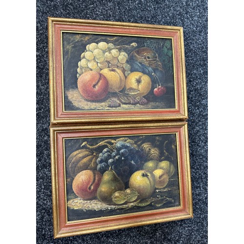 15 - Two vintage framed oil on boards depicting fruit measures approx 12 inches wide by 10 inches long