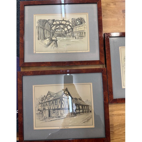 53 - Three framed prints of Leicester to include 'Old Town Hall', 'St Nicolas Church and Jewry Wall' and ... 