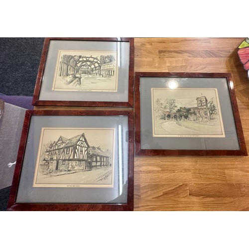 53 - Three framed prints of Leicester to include 'Old Town Hall', 'St Nicolas Church and Jewry Wall' and ... 