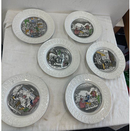 77 - Set of six Adams Real English Ironstone wall hanging plates approx diameter 10.5 inches