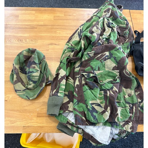 259 - Vintage 1980's para trooper smock jacket and hat with an Arktis chest rig bag