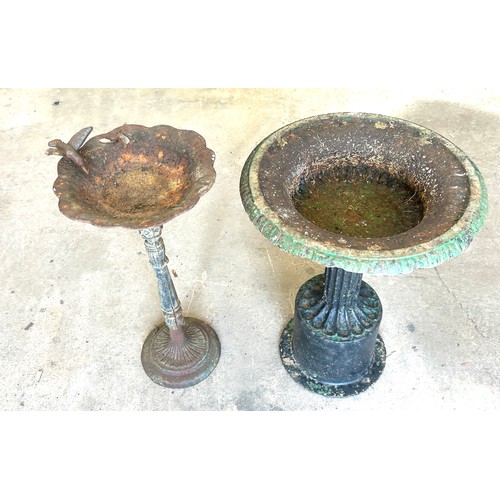 100G - 2 Antique metal bird baths, 23 inches tall