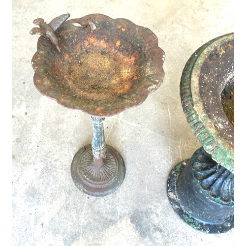 100G - 2 Antique metal bird baths, 23 inches tall