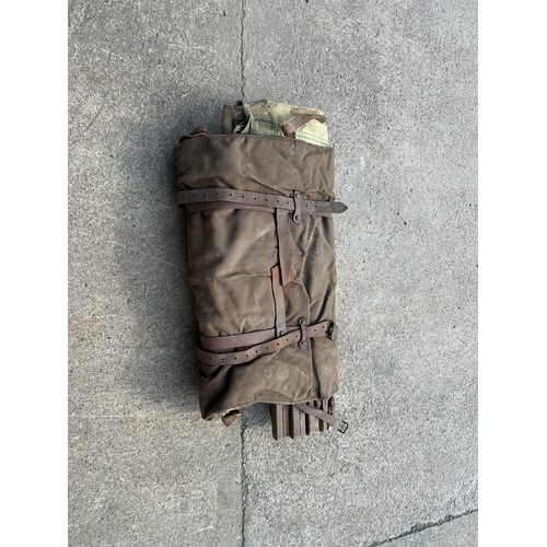 135 - Army camp bed with a burberry sleep bag