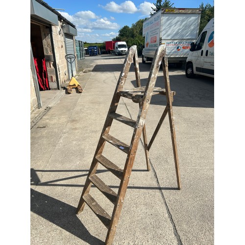 100K - Pair of vintage wooden step ladders made by victor