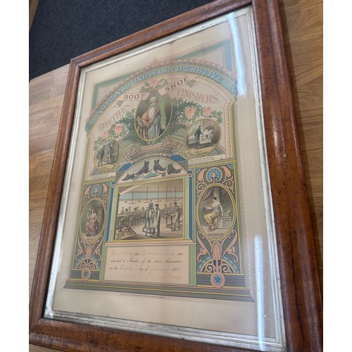 275 - Oak framed Certificate for the National union of operative boot and shoe association, approximate fr... 