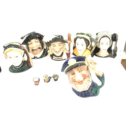 86 - Selection of Royal Doulton toby jugs to include Aramis, Anne Boleyn, Old Salt and some miniatures et... 