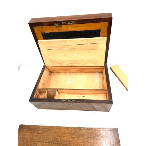 42 - Two vintage wooden writing slopes largest measures approx 6 inches tall by 13.5 inches wide