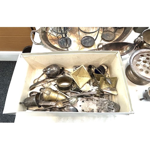 249 - Large selection of silver plated items to include tea pots, barrel, large tray, coasters etc