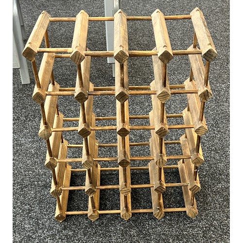 74 - Vintage wooden wine rack measures approx 22 inches tall by 18 inches wide and 10.5 deep