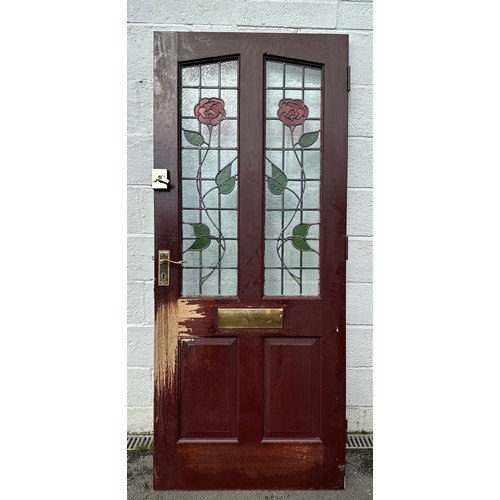 99C - Mahogany leaded front door with a leaded panel 79 inches by 33 inches 41 inches by 22 inches (panel)