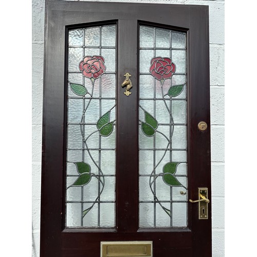 99C - Mahogany leaded front door with a leaded panel 79 inches by 33 inches 41 inches by 22 inches (panel)