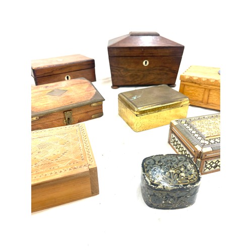 104 - Selection of assorted boxed includes tea caddy, wooden inlaid boxes etc