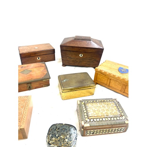 104 - Selection of assorted boxed includes tea caddy, wooden inlaid boxes etc