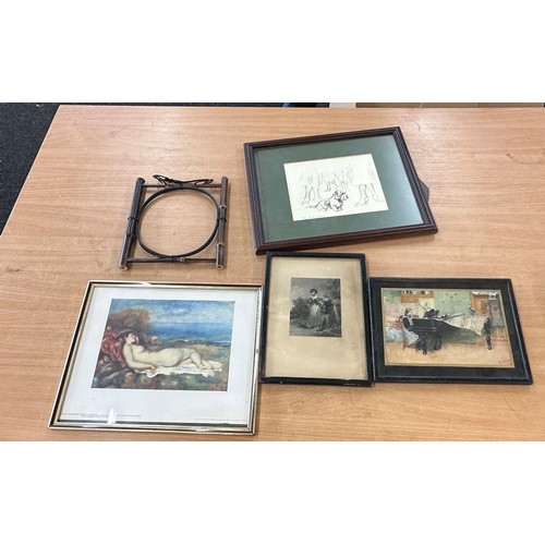 52 - Selection of vintage pictures and frames largest measures approx 13 inches wide by 11 inches long