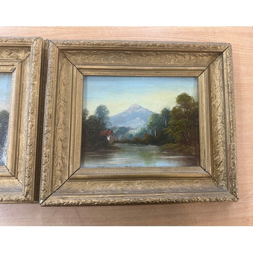 75 - Two gilt framed oil on boards depicting nature scenes measures approx 14 inches long by 12.5 inches ... 